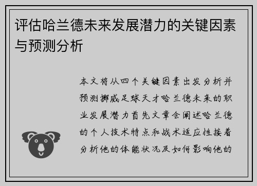评估哈兰德未来发展潜力的关键因素与预测分析